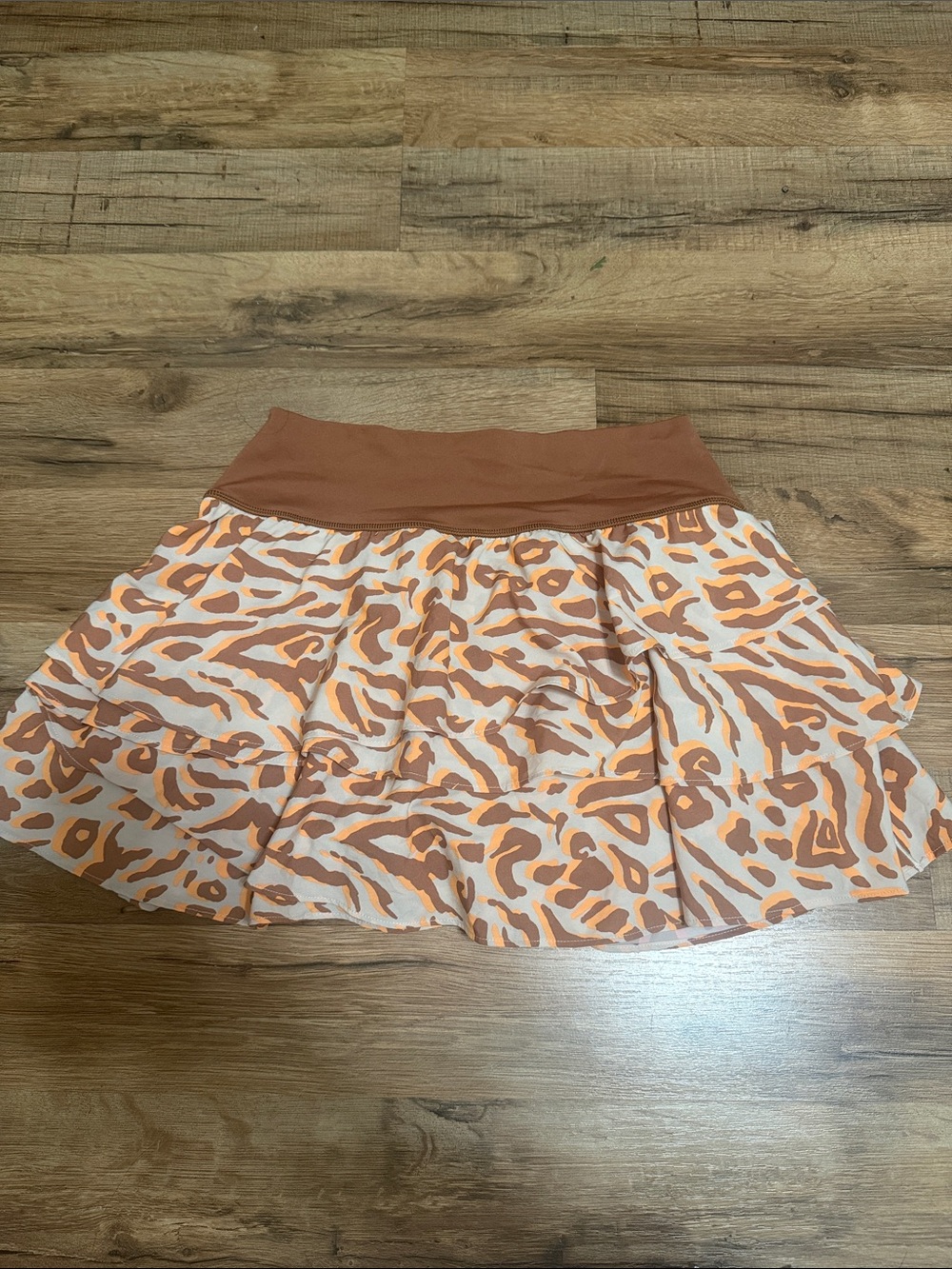 aerie Tiered Skater Skirt - Rust & Cream Animal Print